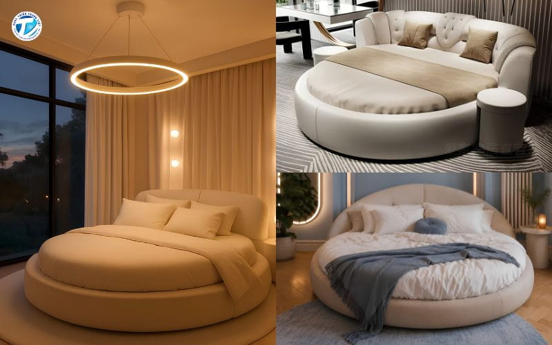 Sự khác biệt của giường tròn cao cấp bọc nỉ, bọc da
